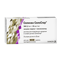 Купить Соликва СолоСтар р-р д/п/к введ 100ЕД/мл+33мкг/мл шпр-ручка 3мл №3