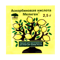 Купить Мелиген Аскорбиновая К-та пор д/р-ра д/внутр пак 2,5г №1