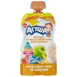 Купить Агуша пюре фруктовое со злаками 90г с 6 мес яблоко черника земляника злаки