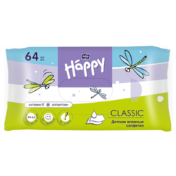 Купить ДЕТСКИЕ ВЛАЖНЫЕ САЛФЕТКИ BELLA BABY HAPPY CLASSIC С ВИТАМИНОМ Е И АЛЛАНТОИНОМ ПО 64 ШТ.
