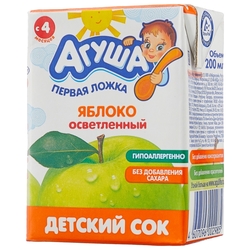 Купить Агуша сок д/детей осветл 200мл с 4 мес яблоко