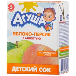 Купить Агуша сок д/детей с мякотью 200мл с 5 мес яблоко и персик