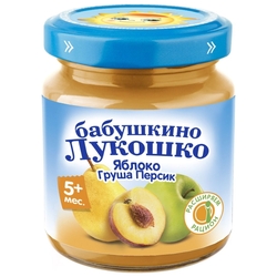 Купить Бабушкино Лукошко пюре фруктовое 100г 5+ мес яблоко груша персик