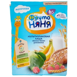 Купить ФрутоНяня каша мультизлаковая молочная 200г 6+ мес яблоко банан земляника