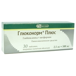 Купить ГЛЮКОНОРМ ПЛЮС ТАБ П/П/О 2,5МГ+500МГ N30 (УП КОНТ ЯЧ N10Х3) ИНД УП