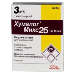 Купить ХУМАЛОГ МИКС 25 100МЕ/МЛ 3МЛ N5 КАРТРИДЖИ СУСП П/К